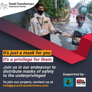 Let's come together to help India fight the coronavirus. 
Help us in our initiative 'ASK FOR MASK' to provide the basic gear of safety, masks, to the maximum number of people in Delhi NCR and Gurgaon.
By volunteering with the projects on Youth Transformer, you will also get an e-certificate for community service participation.
To join our cause, contact us on youthtransformers.com .
.
.
.
.
#socialservices #socialcommunity #NGO #Maskdistribution #community #participate #initiative #fightagainstcorona #youthtransformers #volunteer